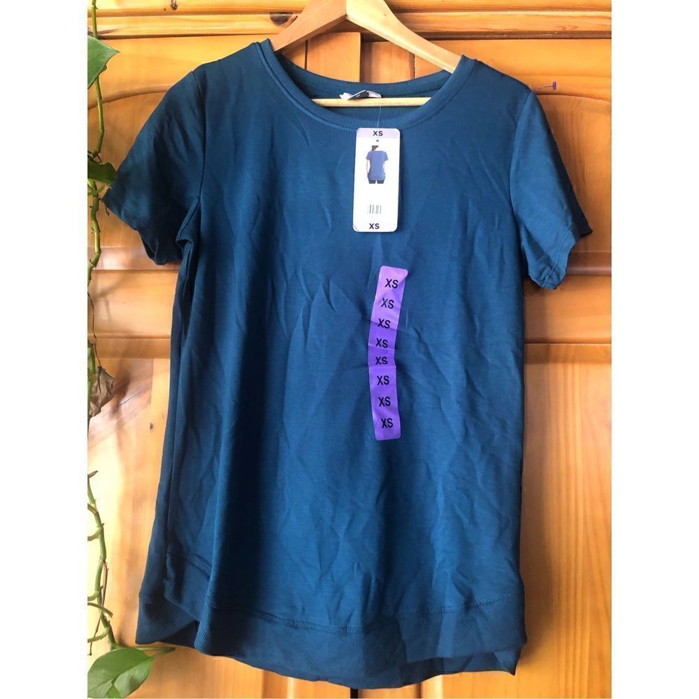 Danskin Womens Deep Teal  Crew Neck Top Size XS